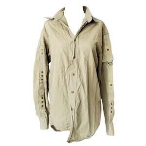 Moschino Khaki Cotton Long-Sleeved Button-Up Shirt Cargo Utility - Men's Small